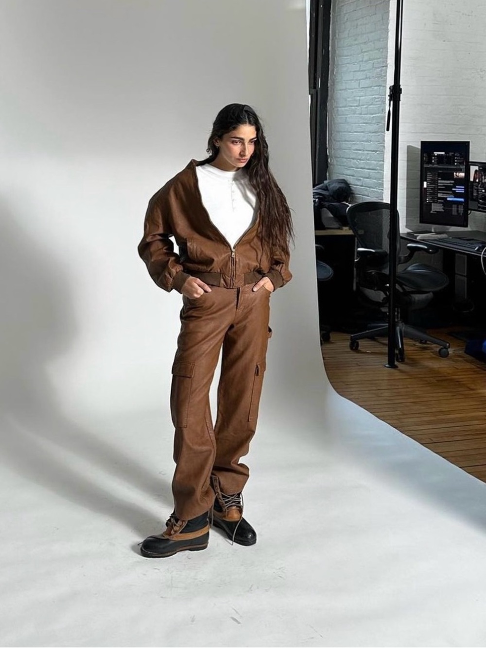 Still Here NYC Charlie Faux Leather Pants in Saddle